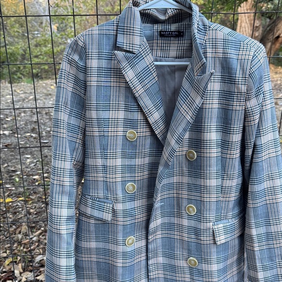 Nasty Gal Blue and Gray Plaid Double-Breasted Blazer - Picture 2 of 5
